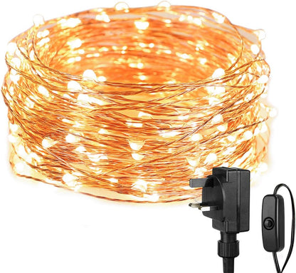 10M Plug-In Copper Fairy Lights – Warm White. Waterproof