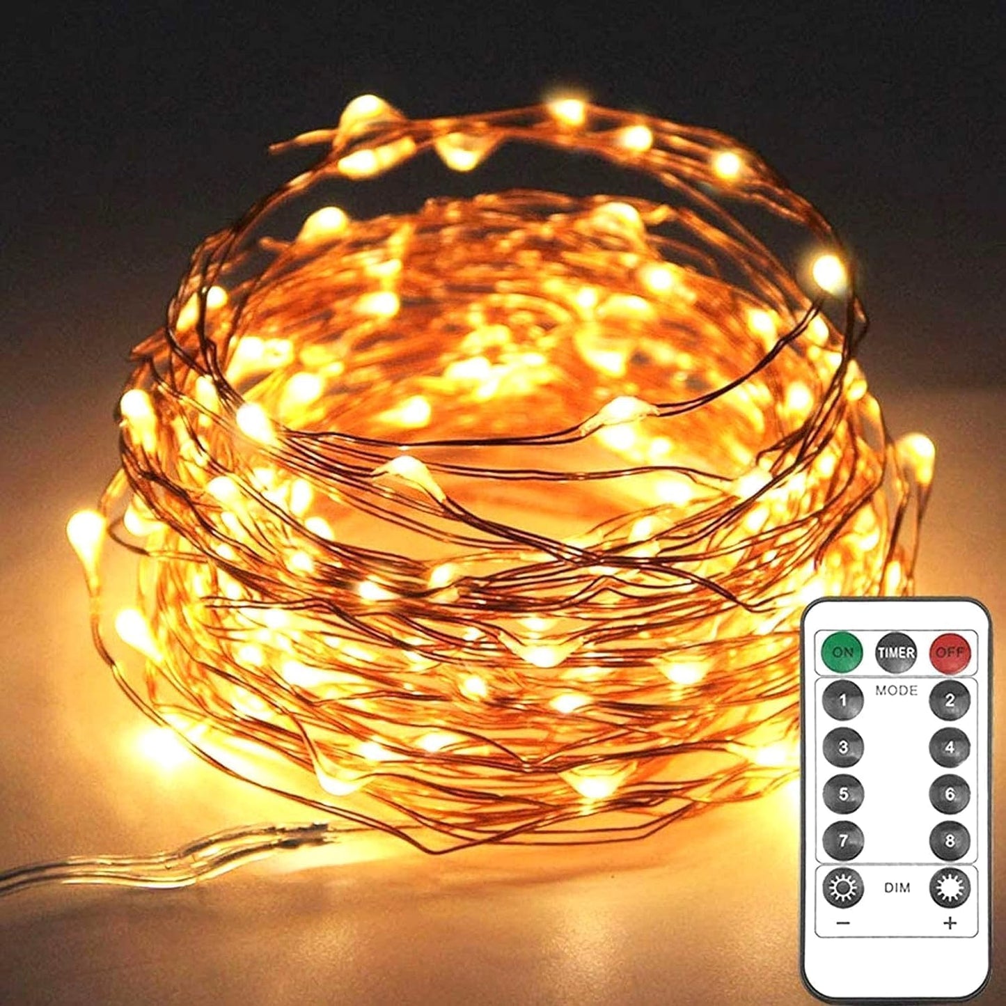 20M 200 LED Fairy String Lights – USB. Remote. 8 Modes. Warm White