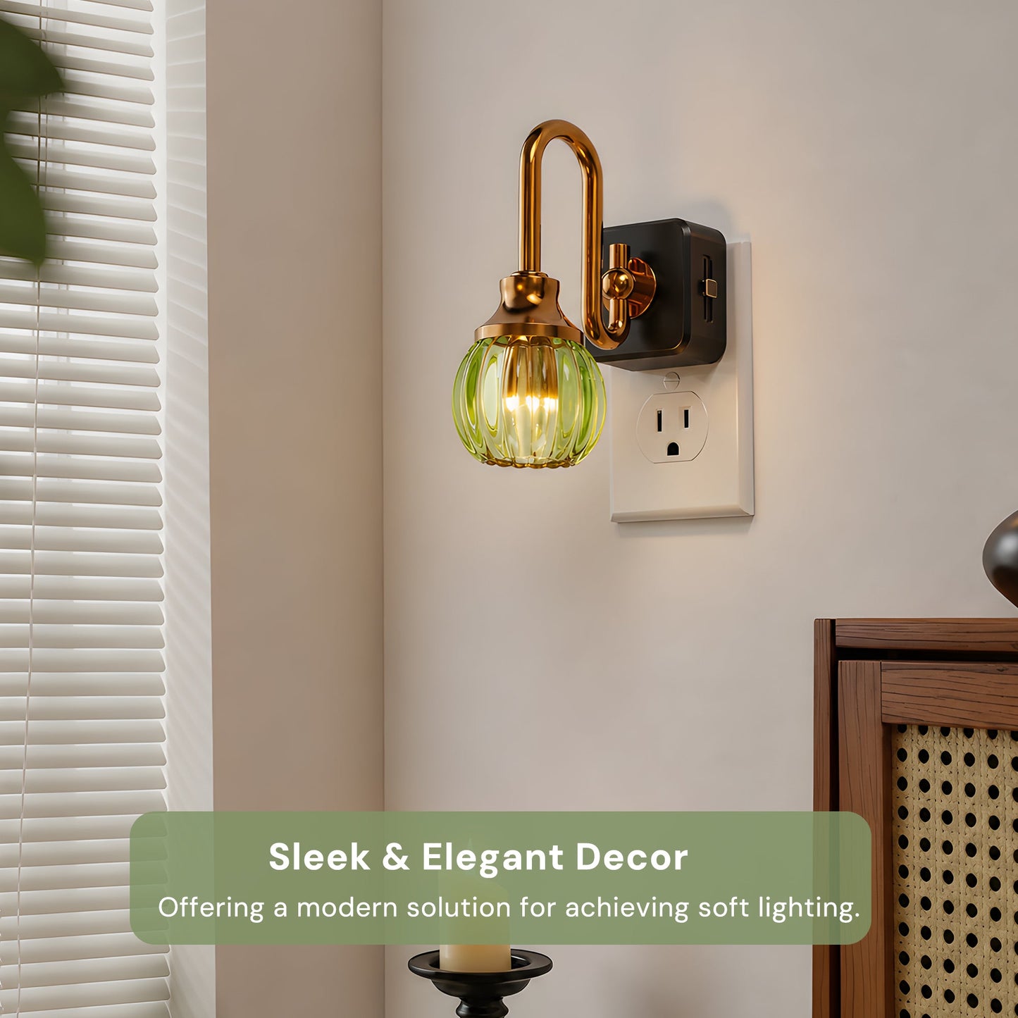 Plug-in Night Light Green Tulip Glass