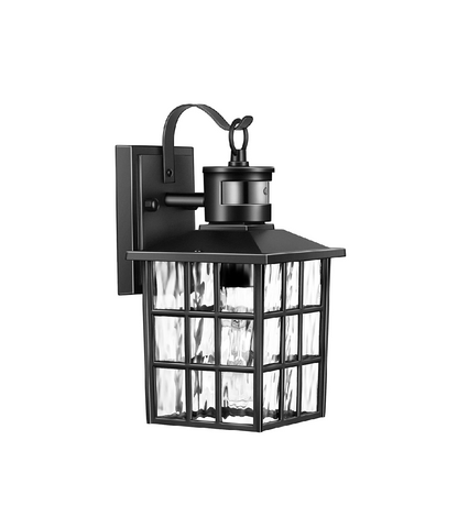 Outdoor Wall Lantern with Motion Sensor. Dusk-to-Dawn Black