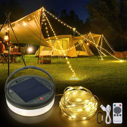 Solar Camping String Lights. 42Ft. 160 LED. USB Rechargeable