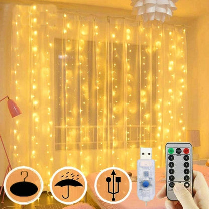 300 LED USB Curtain Lights – 8 Modes. Waterproof. Remote