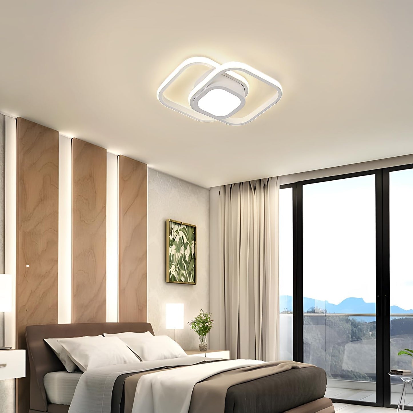 32W LED Ceiling Light. 4000K Neutral White. Modern Double Square Aluminum Ceiling Light