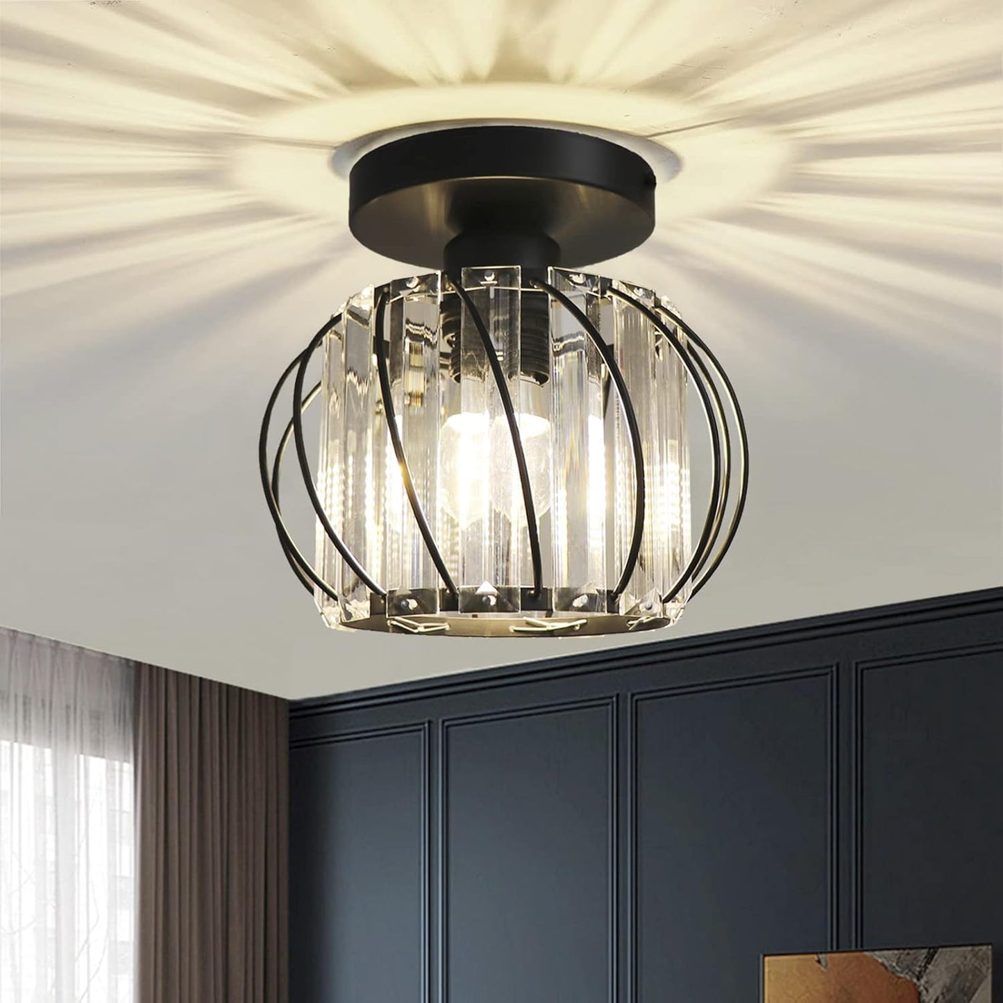 Small Crystal Flush Mount Ceiling Light with Black Shade