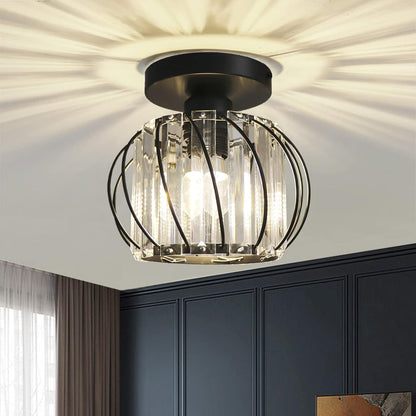 Small Crystal Flush Mount Ceiling Light with Black Shade