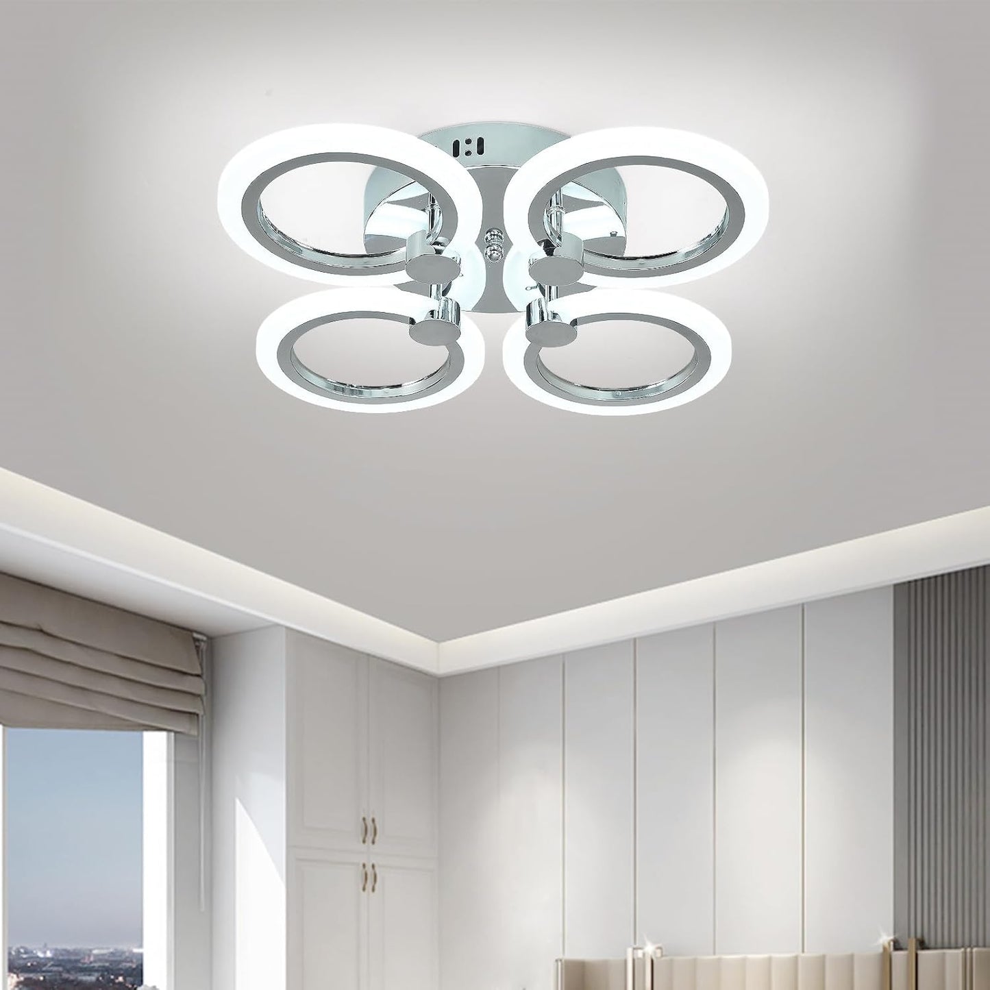 Modern 4-Ring LED Ceiling Light. Chrome. 6500K Daylight