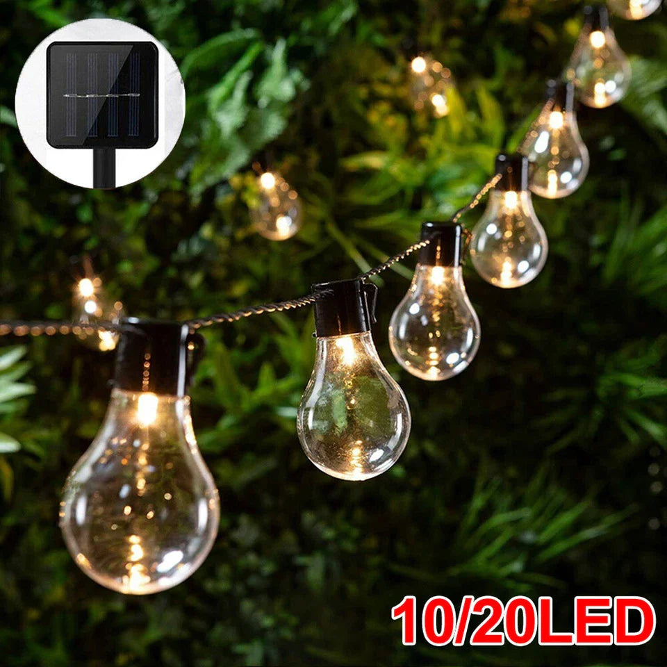 Solar Powered Retro Bulb String Lights – Warm White LED Outdoor Garden & Party Lighting