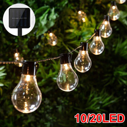 Solar Powered Retro Bulb String Lights – Warm White LED Outdoor Garden & Party Lighting