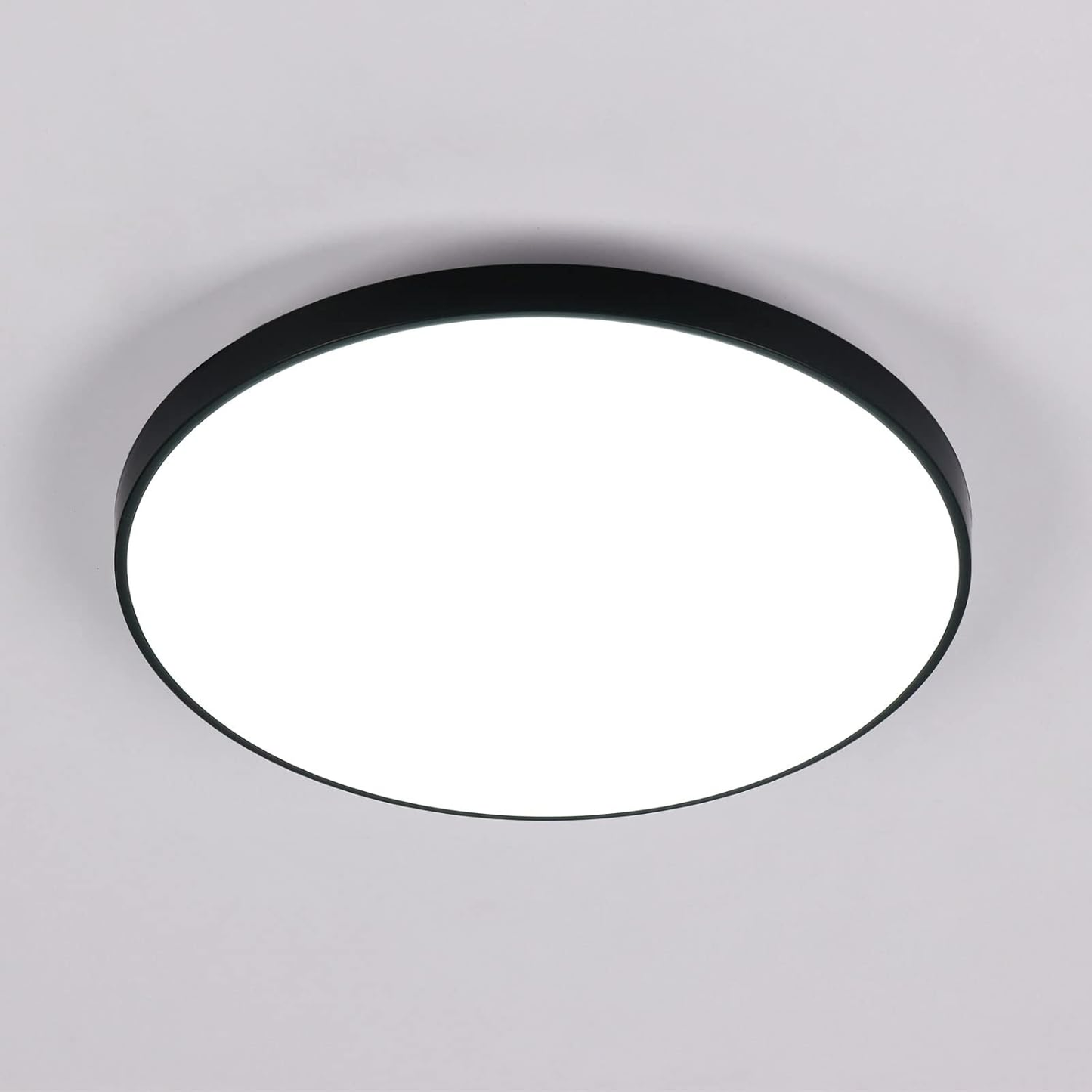 28W Black LED Flush Mount Ceiling Light. 6500K Daylight White Bathroom Light. 2000LM. Modern Round Lighting. 240W Equivalent White Ceiling Lamp for Kitchens. Hallway. Bedrooms