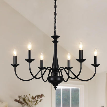 6-Light Black Chandelier – E14 Ceiling Light for Living Room. Dining. Bedroom. Kitchen
