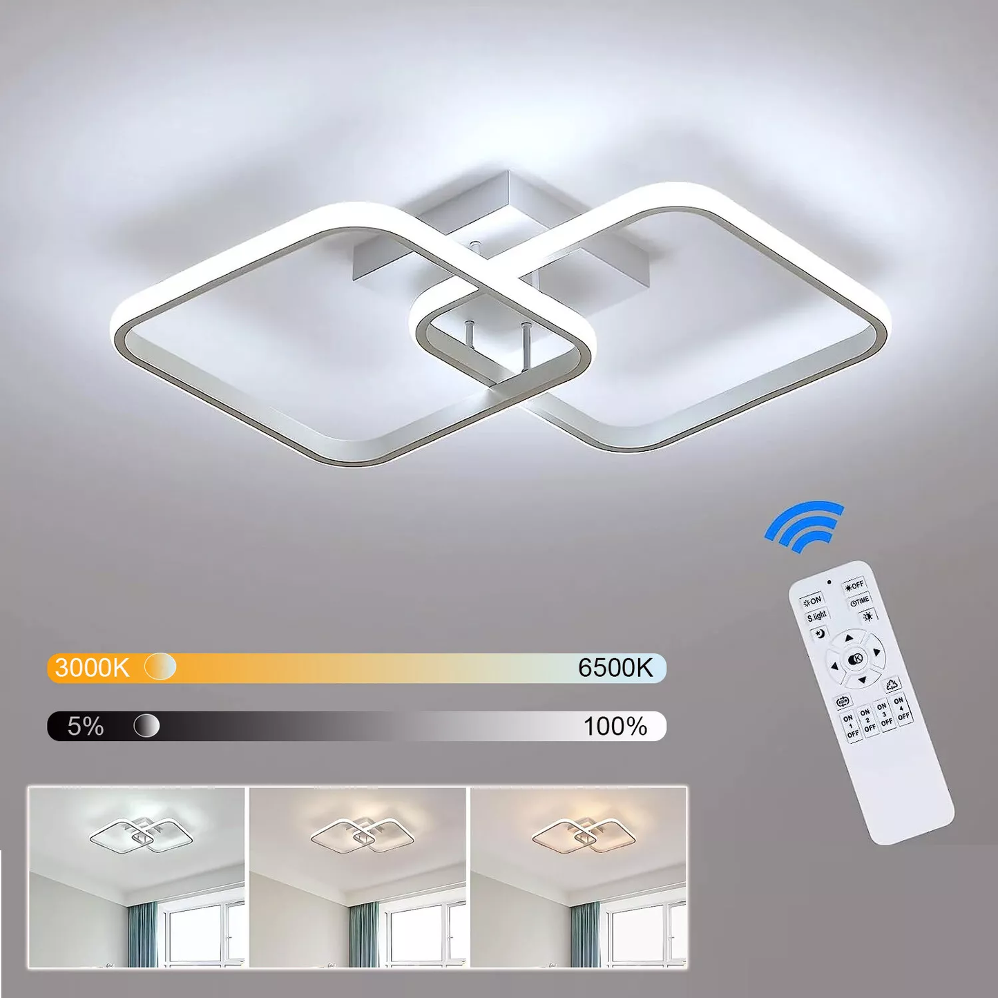 50W Dimmable LED Ceiling Light with Remote Control – Modern Pendant Lamp for Living Room – 60cm. Adjustable Brightness & Color Temperature
