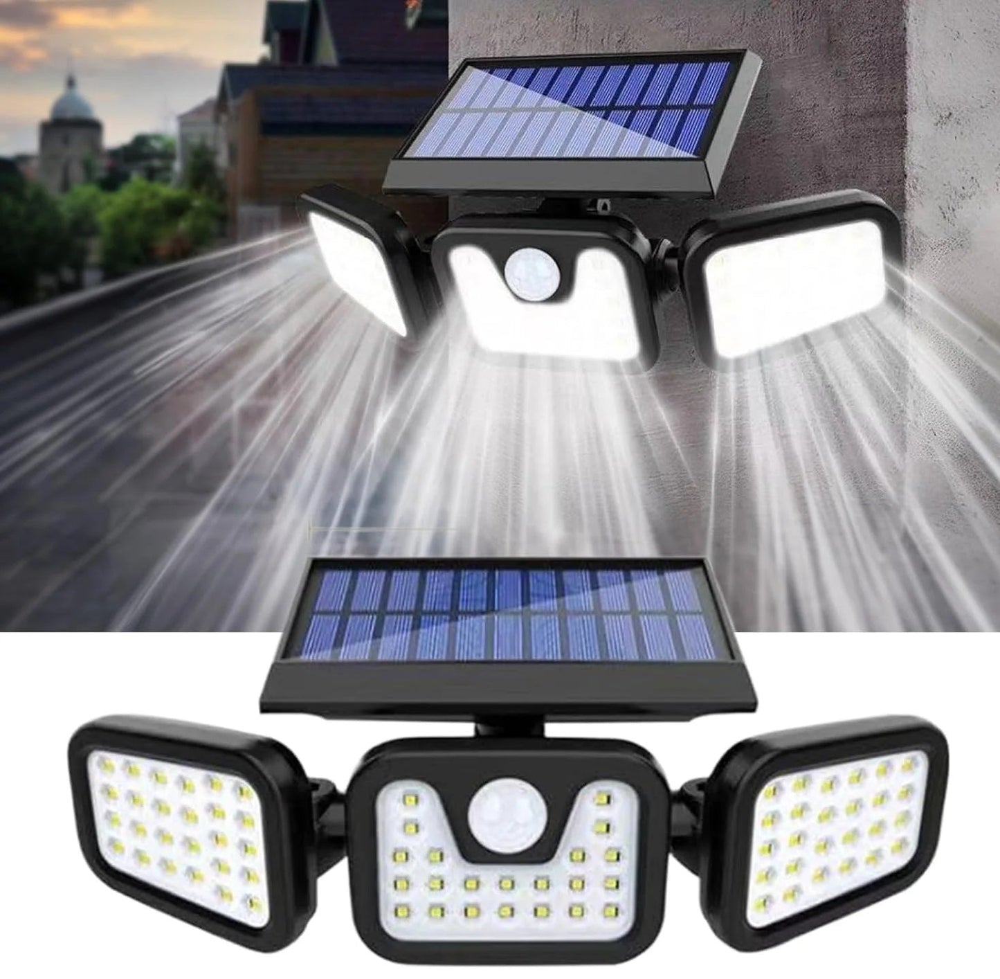 3 Head Solar Security Light - 74 LED Motion Sensor Outdoor Waterproof Wall Lamp