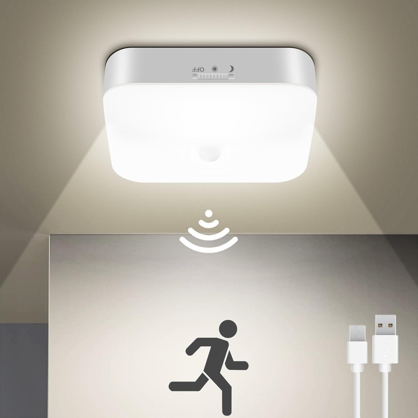 Rechargeable Motion Sensor Ceiling Light. 500LM. Waterproof LED
