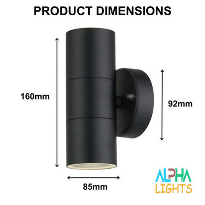 Modern Stainless Steel GU10 IP44 Up-Down Wall Light - Waterproof. Mains Powered. for Porch/Garden (Black)