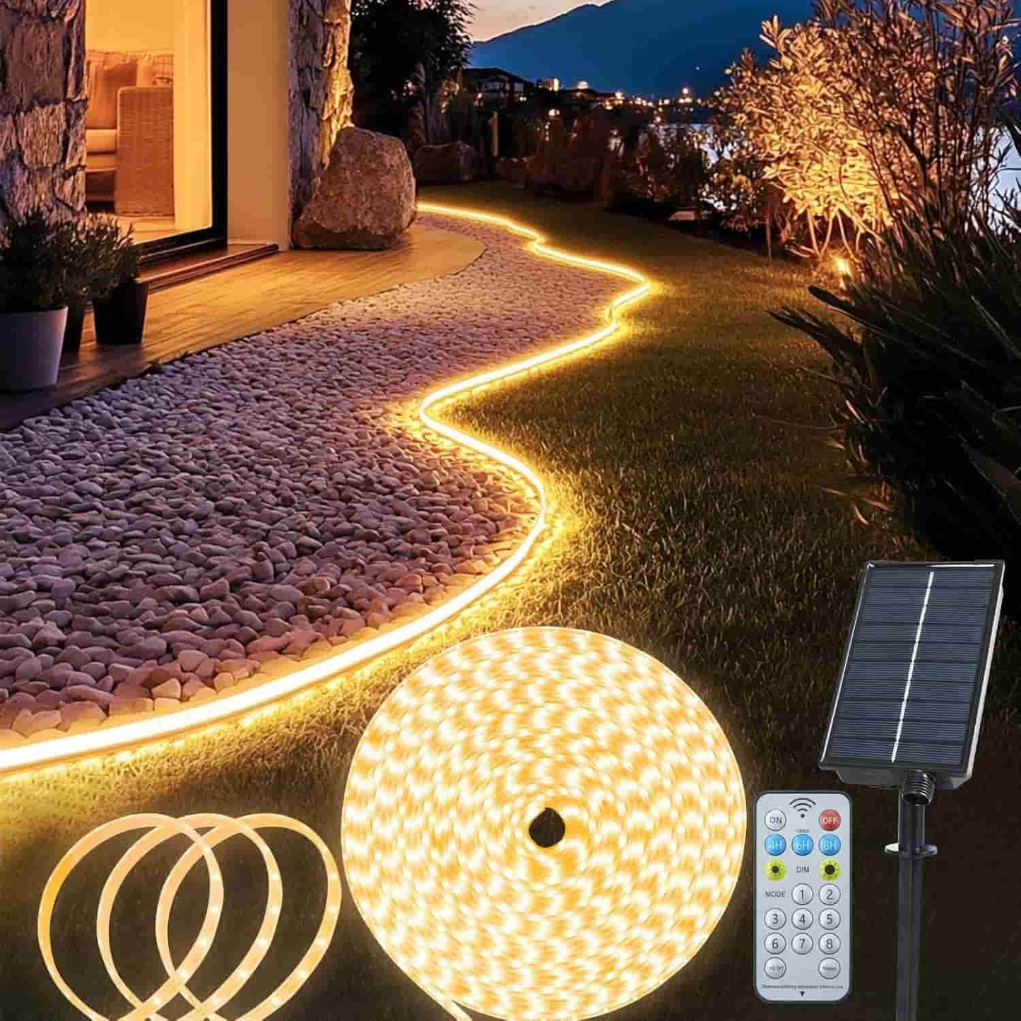 Solar LED Strip Lights – 10M 640 LEDs. Remote Control. Waterproof Outdoor Lighting