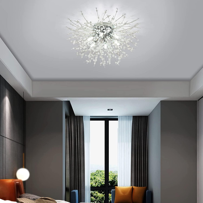 Modern Fireworks Crystal Chandelier – Flush Mount Ceiling Light with K9 Crystals and 6 G9 LEDs for Living Rooms. Bedrooms. and Hallways