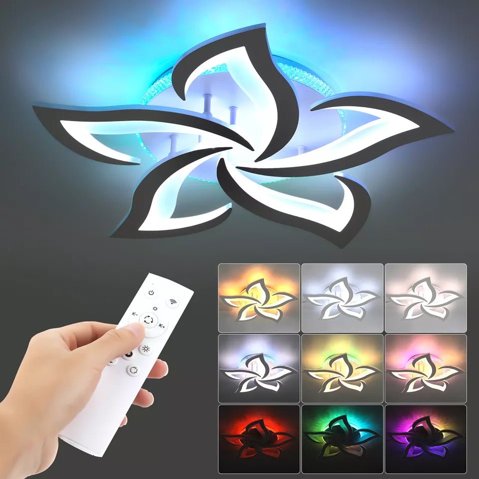 55W LED Ceiling Chandelier with RGB Backlight – Stylish Star Design. Dimmable Remote Control Lighting