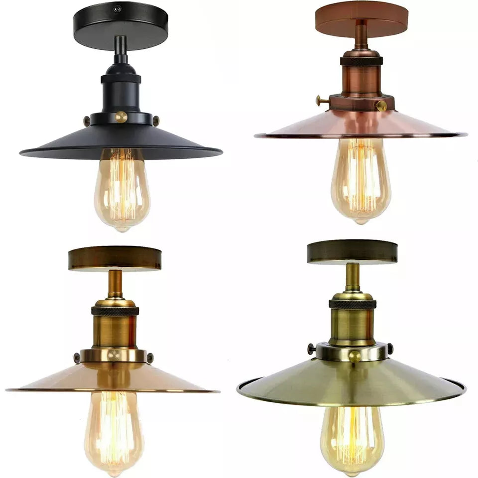 Retro Vintage Industrial Flush Mount Ceiling Light – Warm E27 Lamp Fitting