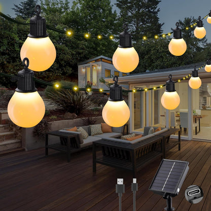 Warm White Solar Garden Lights – 100 LEDs. USB. Waterproof