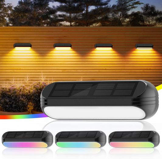 4 Pack Solar Fence Lights – Outdoor Waterproof LED Lights with Warm White & Color-Changing Modes for Deck. Yard & Pathway