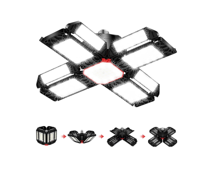 200W LED Garage Light 1 Pack - 20000LM 6500K Deformable Ceiling Lighting Fixture with 12 Adjustable Panels - E26/E27 Bay Light for Basement