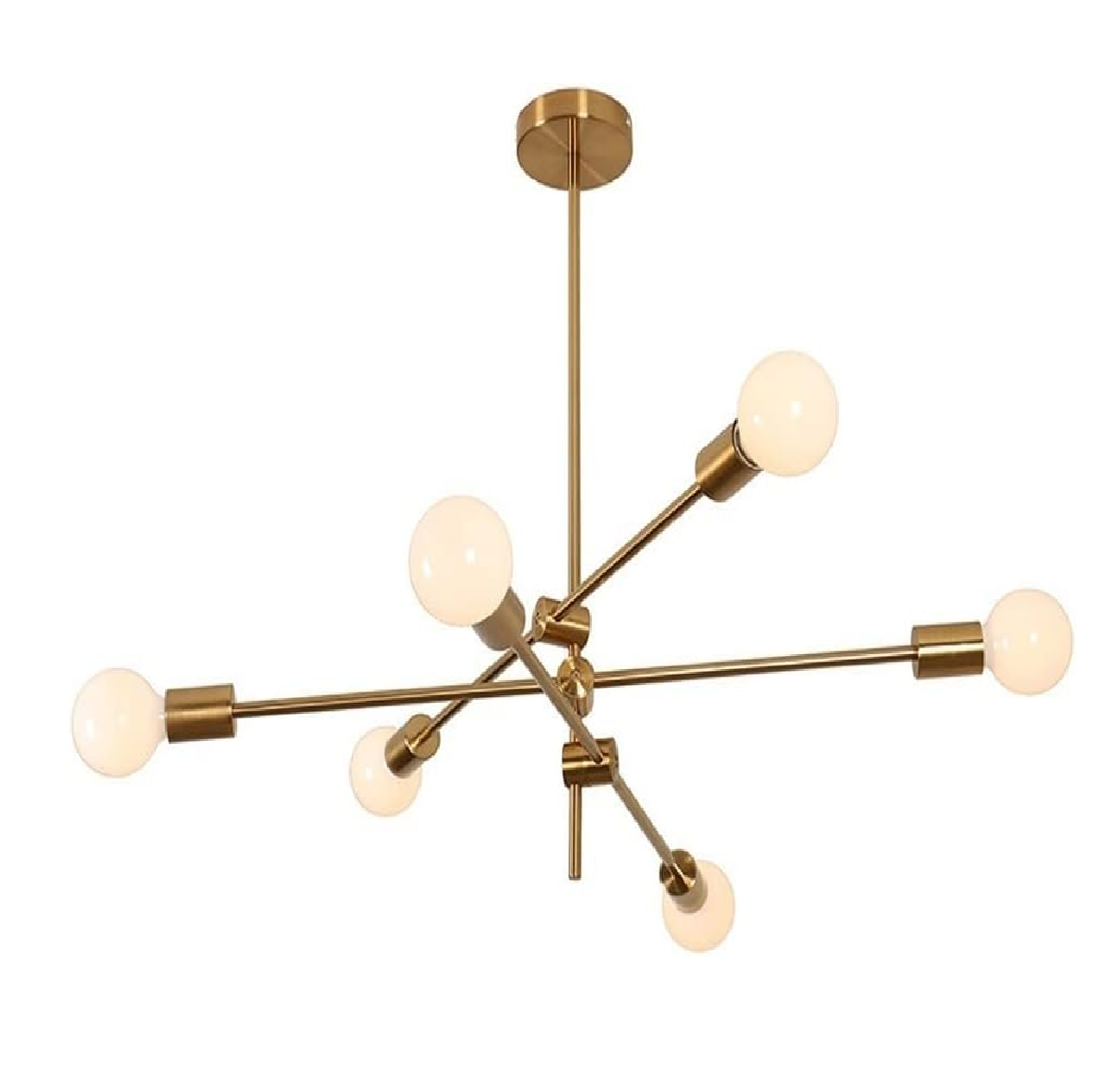 Semi-Recessed Sputnik Chandelier with 6 Lights – Antique Brushed Gold Modern Ceiling Fixture for Living Rooms. Bedrooms. and Dining Spaces