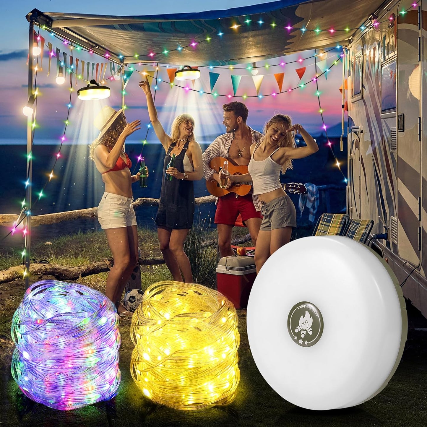 Retractable Camping String Lights. 32FT. 100 RGBW LEDs