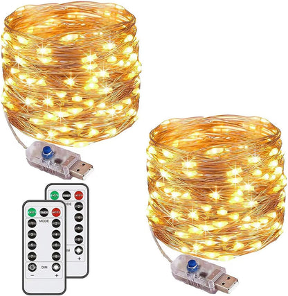 [2 Pack] 120 LED USB String Lights – 40ft. 8 Modes. Waterproof. Remote Controlled