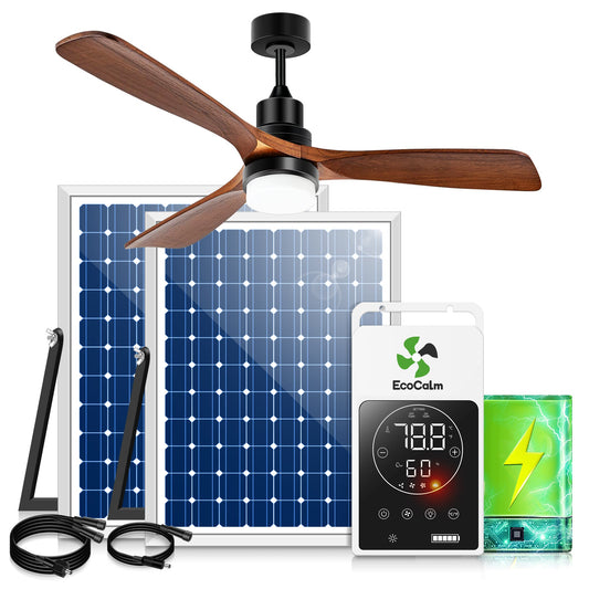 Solar Ceiling Fan for Outside 3 Speeds. Outdoor Ceiling Fans with Light & Battery. Quiet Wood Walnut Fan with Adjustable Thermostat for Gazebo. Patios (42inch)