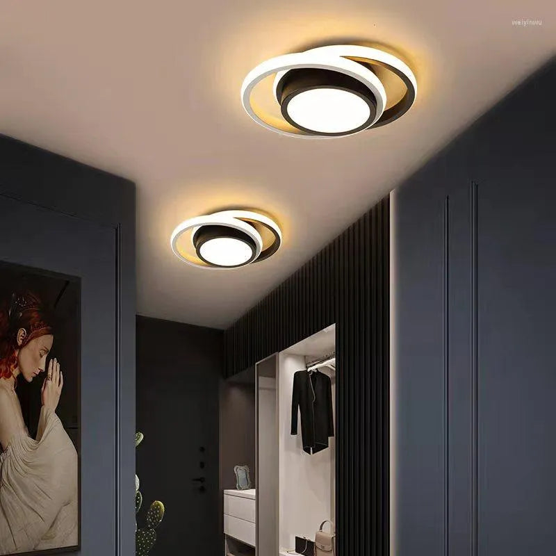 Modern Double Circle LED Ceiling Light - Black Dimmable Chandelier for Living Room. and Bedroom