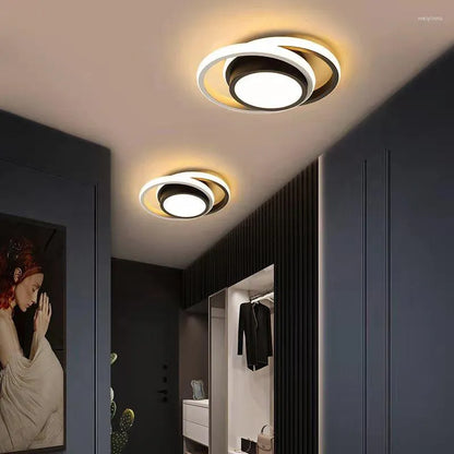 Modern Double Circle LED Ceiling Light - Black Dimmable Chandelier for Living Room. and Bedroom