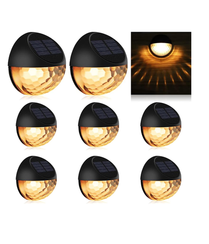 Solar Fence Lights - Warm White (8 Pack) for Garden. Fence. Patio Use