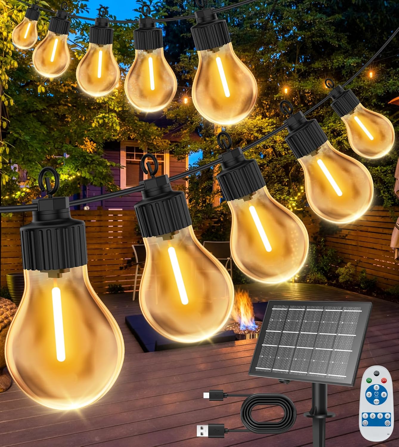 50FT Solar String Lights with Remote – Outdoor Waterproof Festoon for Garden & Patio