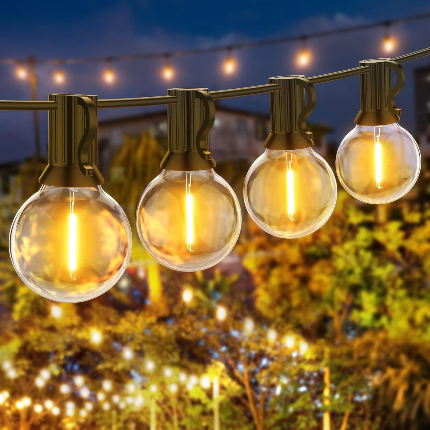 48FT Outdoor LED String Lights. S14 Festoon Lights with 15 E27 Sockets. IP65 Waterproof. 2700K Warm White for Garden. Patio. Party