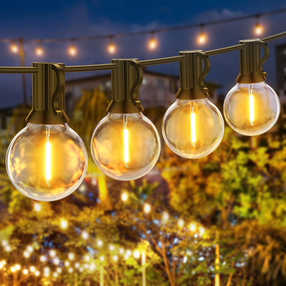 48FT Outdoor LED String Lights. S14 Festoon Lights with 15 E27 Sockets. IP65 Waterproof. 2700K Warm White for Garden. Patio. Party