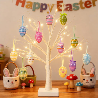 Easter Tree with Lights White Birch Twig Egg Decor Lamp Home