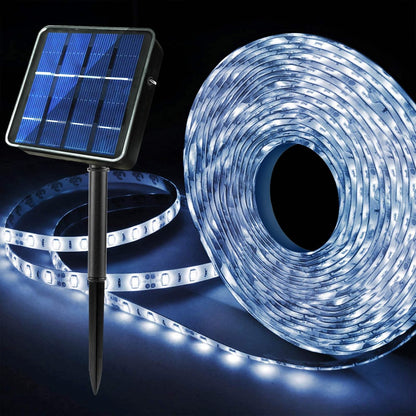 Outdoor Solar LED Strip Lights – 6M 180 LEDs. Cool White. 8 Modes. Waterproof Rope Light