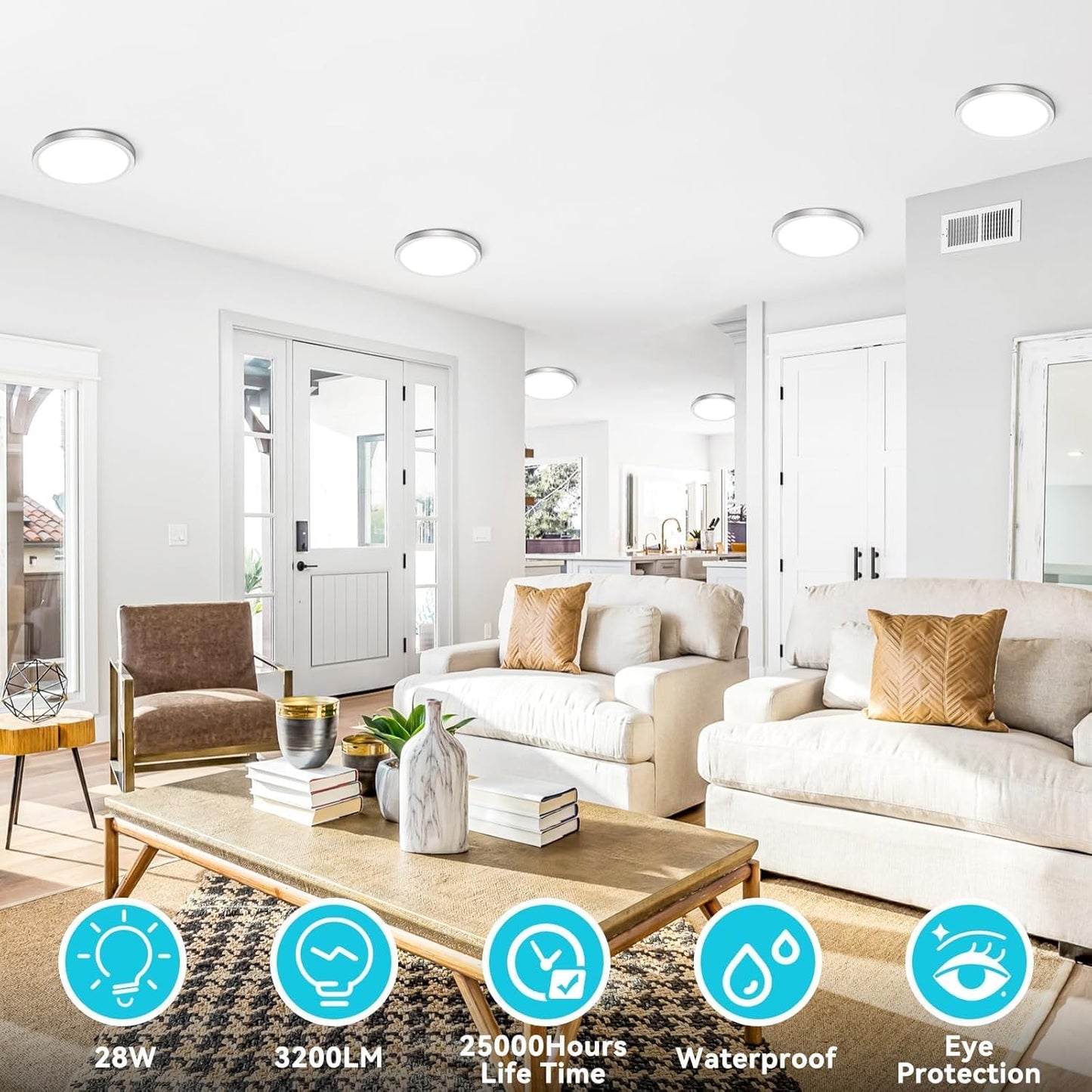 15W Flush Mount LED Ceiling Light – Brushed Nickel. 3 CCT
