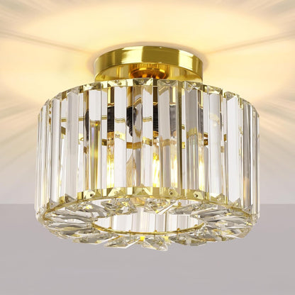 Gold Crystal Semi Flush Mount Ceiling Light. Modern Industrial Fixture