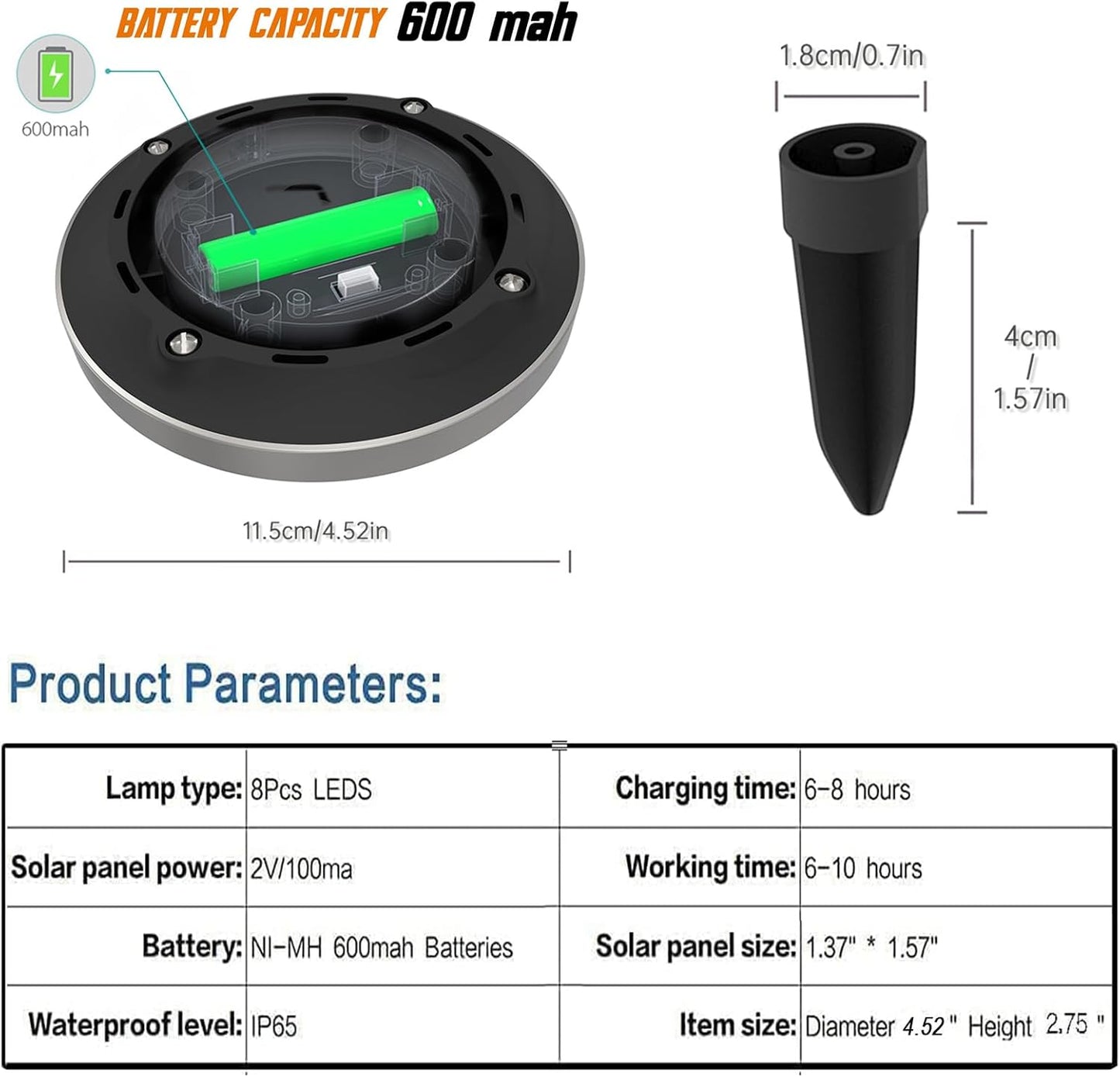 8-Pack Solar Disk Lights. Bright White Outdoor Pathway Lamps