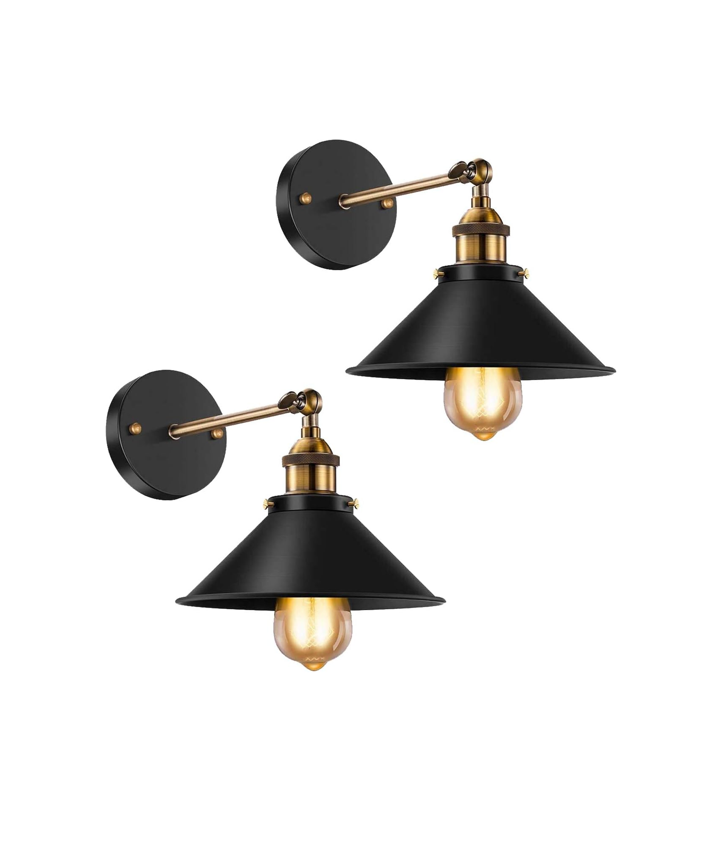 Vintage Black Industrial Wall Sconce. 240° Adjustable. 2 Pack