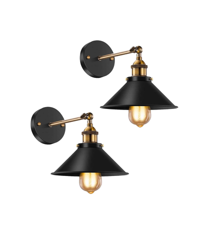 Vintage Black Industrial Wall Sconce. 240° Adjustable. 2 Pack