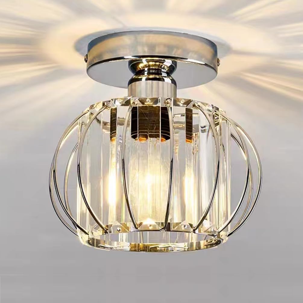 Mini Crystal Ceiling Light. Chrome Semi-Flush Mount