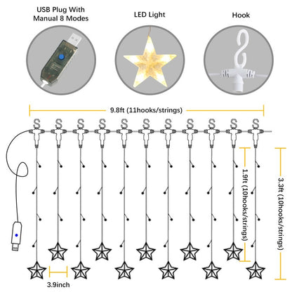 6W 8 Modes Detachable Waterproof Star Window Curtain Lights