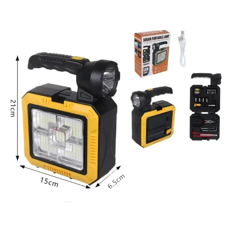 2 in 1 Solar-Powered Handheld Spotlight + Tool Kit box Solar Charging Led Work Light
