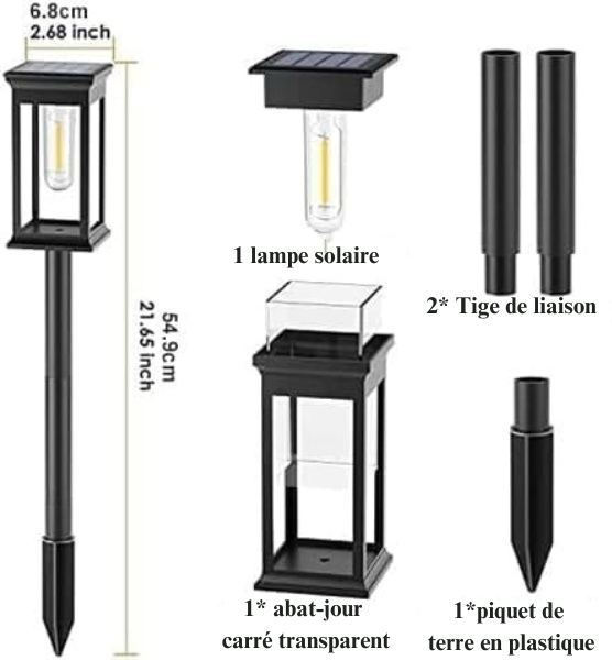 Piquet lumineux solaire (Noire/Carré)