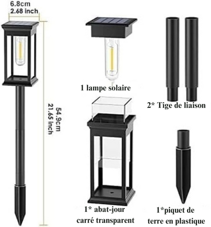 Piquet lumineux solaire (Noire/Carré)