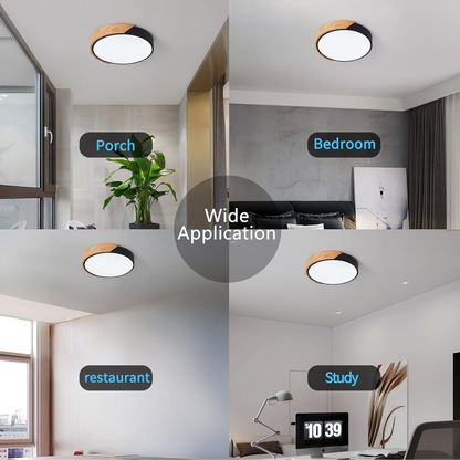 Modern LED Ceiling Light 24W. Oak & Iron Frame. 1600LM Cool White 6000K. Ideal for Living Room & Hallway