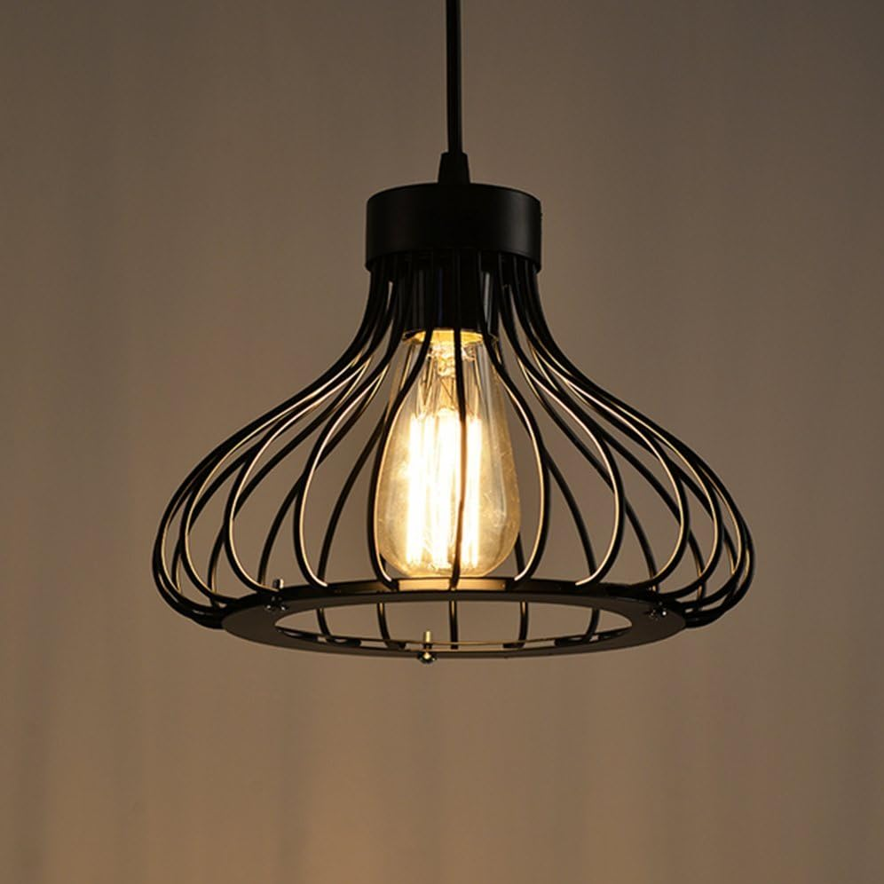 Industrial Retro Cage Ceiling Pendant Light. Vintage Hanging Lighting Fixture for Kitchen. Dining. and Loft Spaces