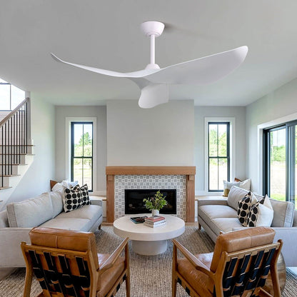 Indoor Ceiling Fan Without Light. 6 Speeds Reversible DC Motor. 3 ABS Blade Ceiling Fan White For Bedroom - White